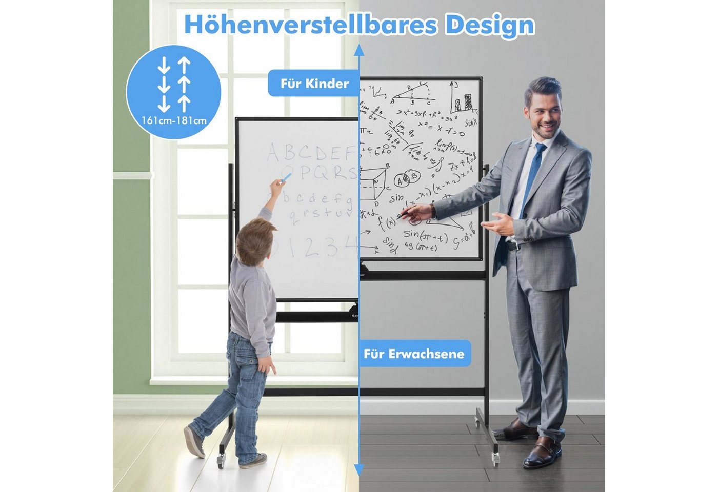 COSTWAY Magnettafel, doppelseitig, höheverstellbar, 360° drehbar, mit Rollen – Bild 3 von 5