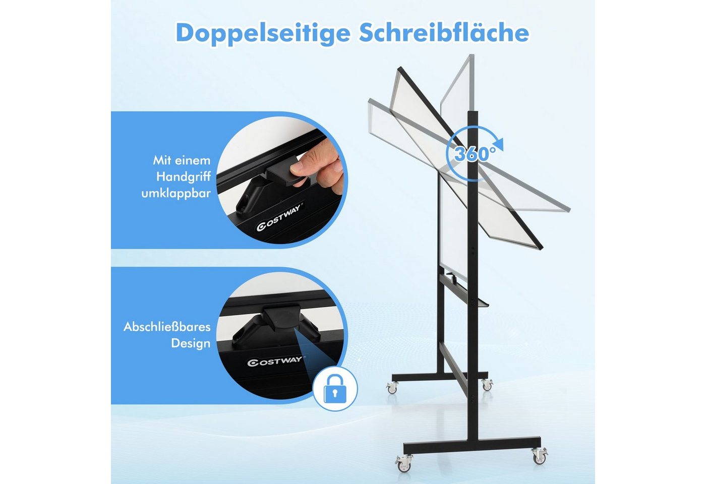 COSTWAY Magnettafel, doppelseitig, höheverstellbar, 360° drehbar, mit Rollen – Bild 4 von 5