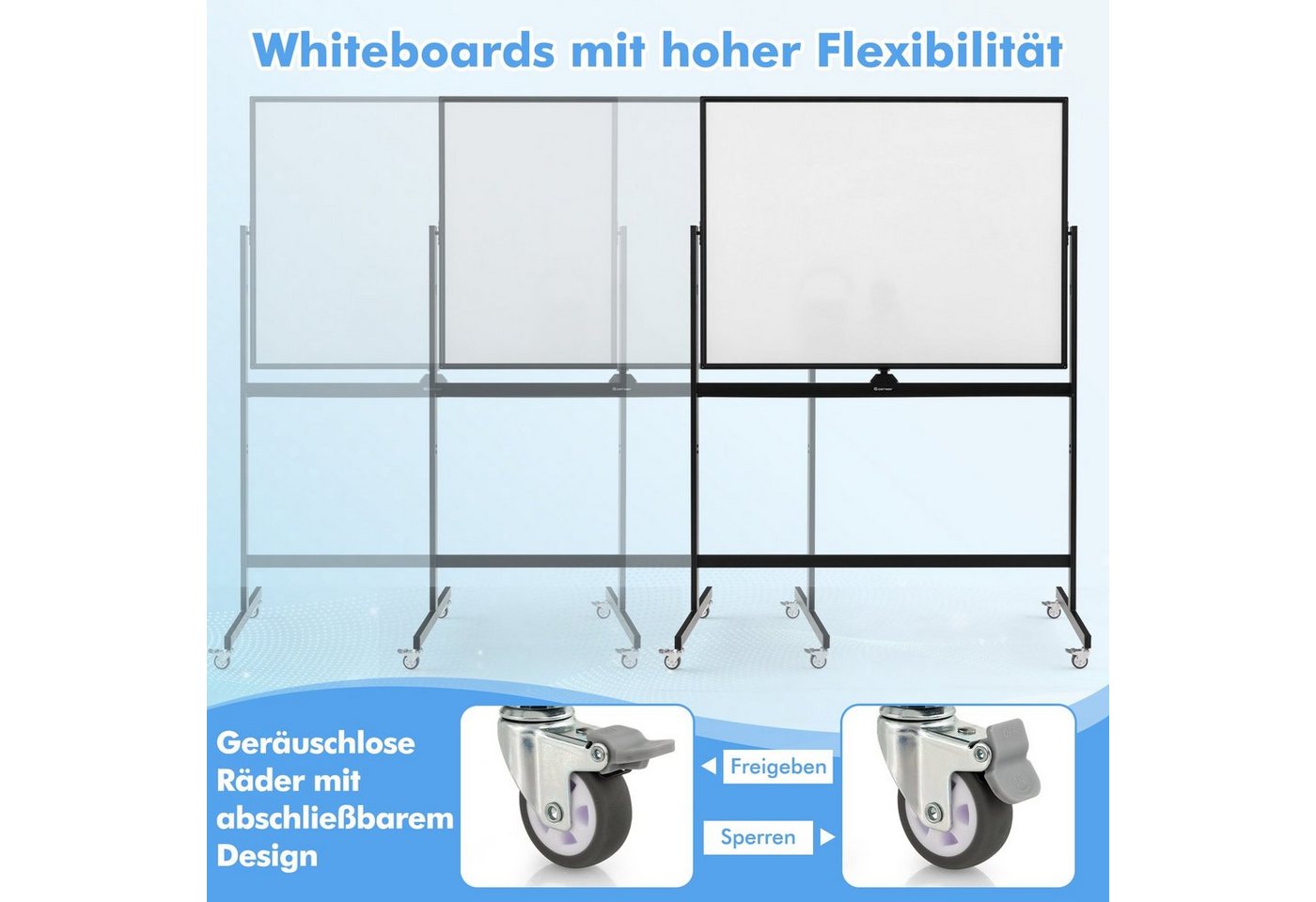 COSTWAY Magnettafel, doppelseitig, höheverstellbar, 360° drehbar, mit Rollen – Bild 5 von 5