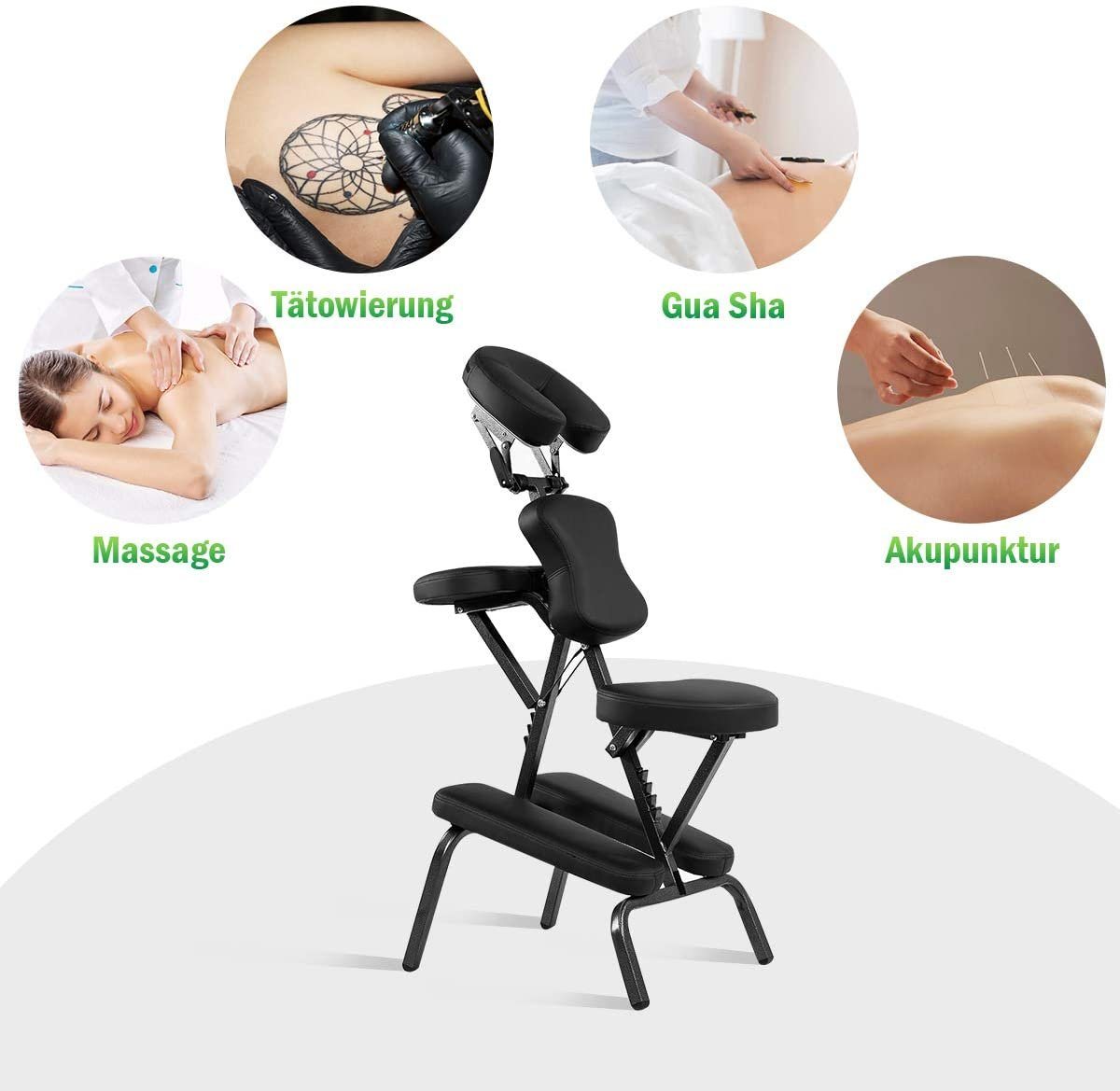 COSTWAY Massagesessel, klappbar, höhenverstellbar, tragbar,Tattoostuhl 150kg – Bild 4 von 5