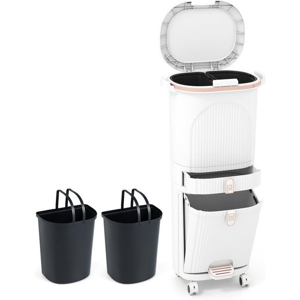 COSTWAY Mülleimer, Küche, Mülltrennsystem 3 Fächer, Schublade mit Rollen