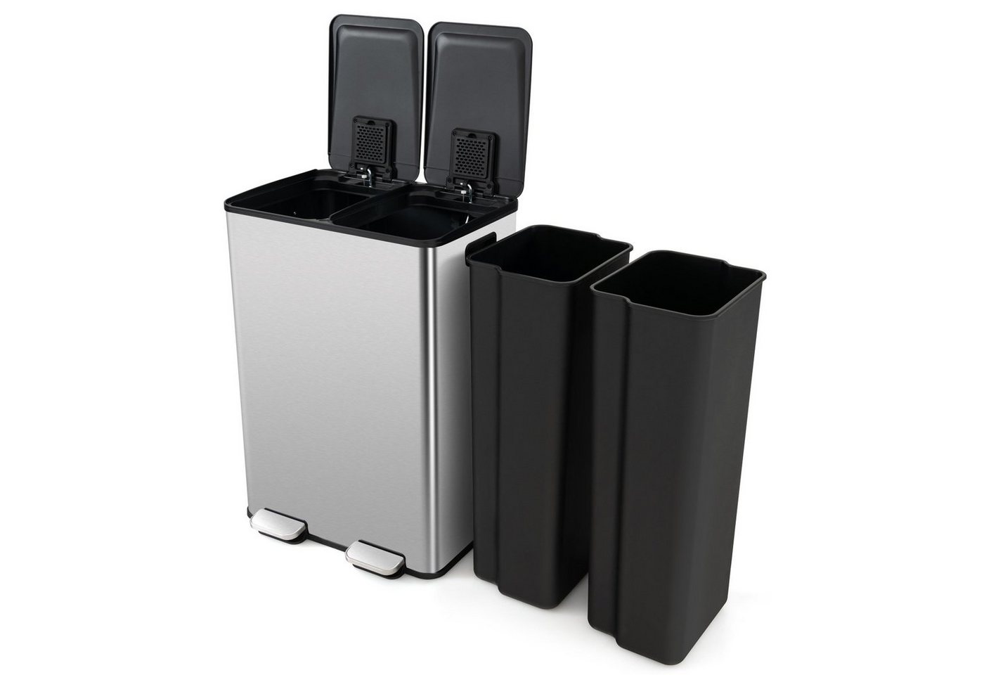 COSTWAY Mülleimer Inneneimer herausnehmbar, 2 Fächer, 2 x 30L, aus Edelstahl – Bild 2 von 5
