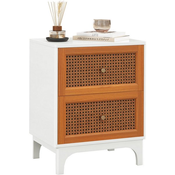 COSTWAY Nachttisch (1-St), Rattan Nachtschrank, mit 2 Schubladen, 46 x 33 x 59,5 cm