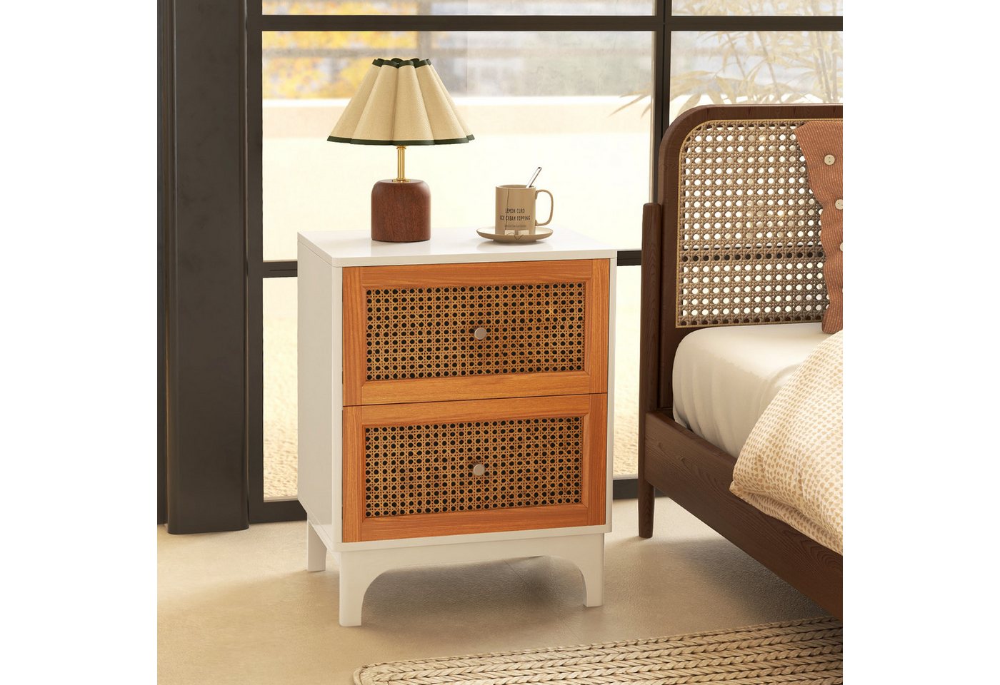 COSTWAY Nachttisch (1-St), Rattan Nachtschrank, mit 2 Schubladen, 46 x 33 x 59,5 cm – Bild 2 von 5