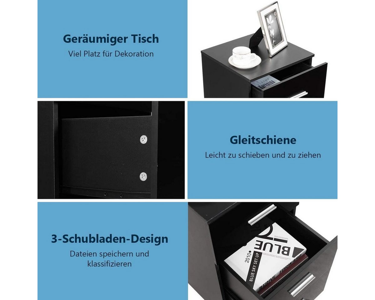 COSTWAY Nachttisch (1-St), mit 3 Schubladen, Büroschrank Beistelltisch 37x34x66,5cm – Bild 5 von 5