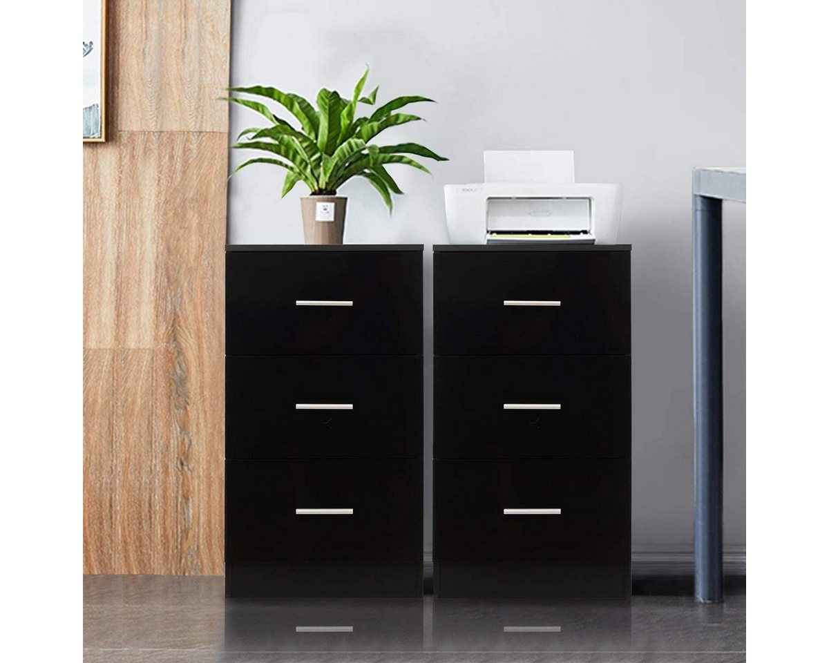 COSTWAY Nachttisch (2-St), mit 3 Schubladen, Büroschrank Beistelltisch 37x34x66,5cm – Bild 2 von 5