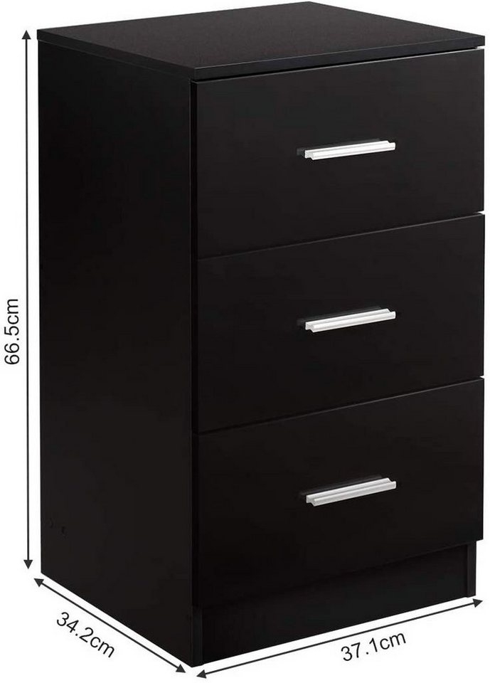 COSTWAY Nachttisch (2-St), mit 3 Schubladen, Büroschrank Beistelltisch 37x34x66,5cm – Bild 5 von 5