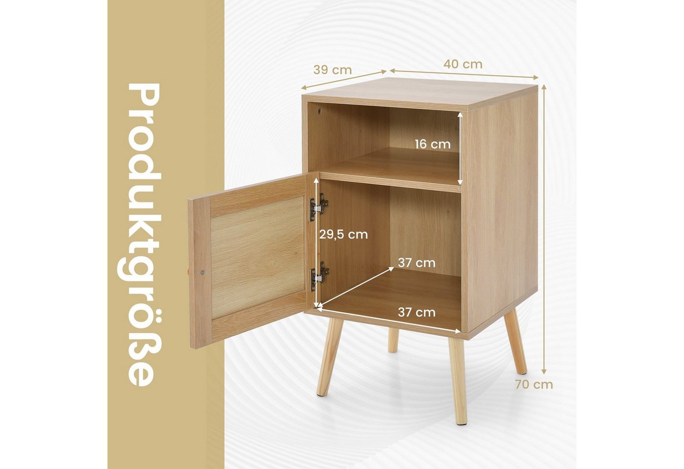 COSTWAY Nachttisch (2-St), Rattan, mit offenem Regal & Tür, 40 x 39 x 70cm – Bild 5 von 5