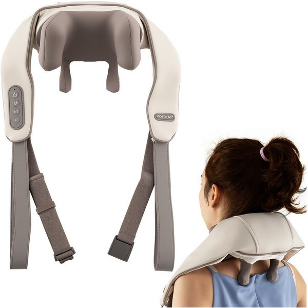 COSTWAY Nacken-Massagegerät, 4D Shiatsu mit Tiefengewebekneten & 2 Heizstufen