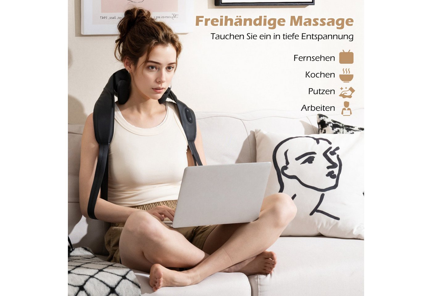 COSTWAY Nacken-Massagegerät, 4D Kneten Shiatsu mit 2 Wärmestufen, kabellos – Bild 2 von 5