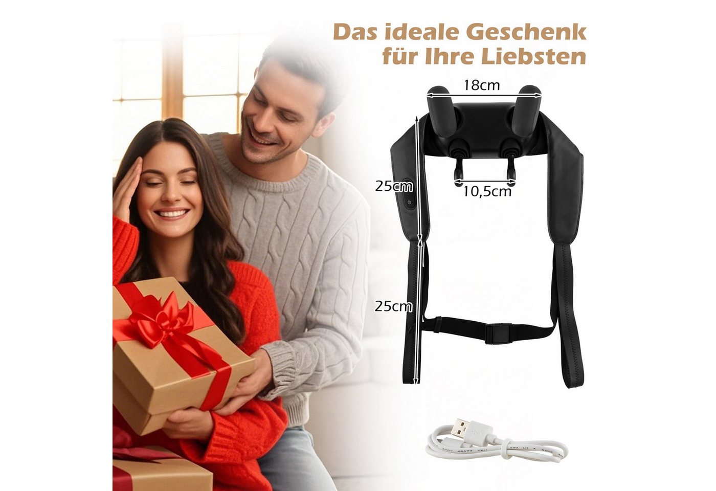 COSTWAY Nacken-Massagegerät, 4D Kneten Shiatsu mit 2 Wärmestufen, kabellos – Bild 3 von 5