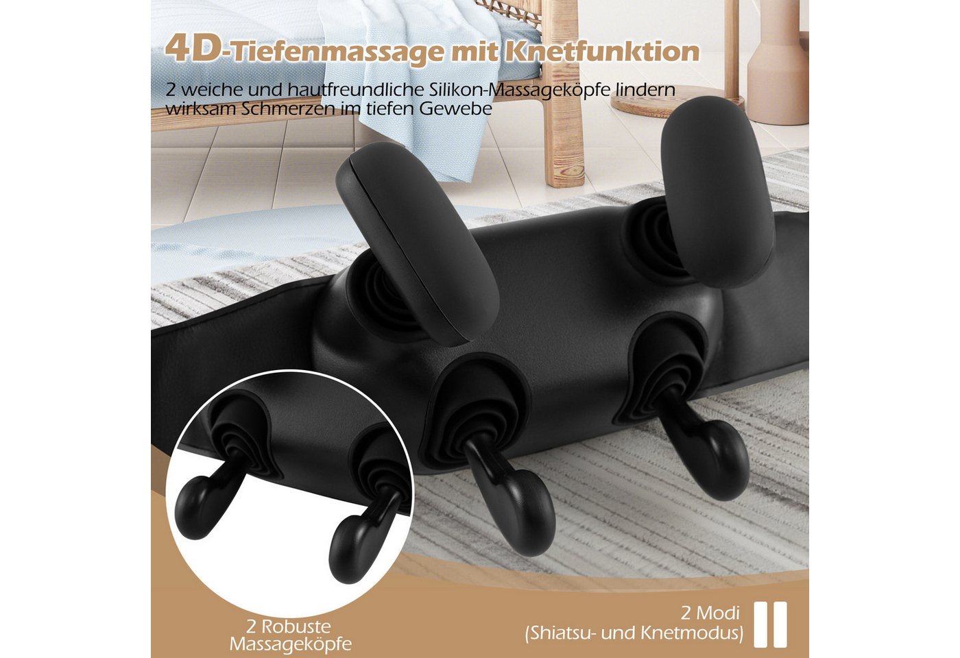 COSTWAY Nacken-Massagegerät, 4D Kneten Shiatsu mit 2 Wärmestufen, kabellos – Bild 5 von 5