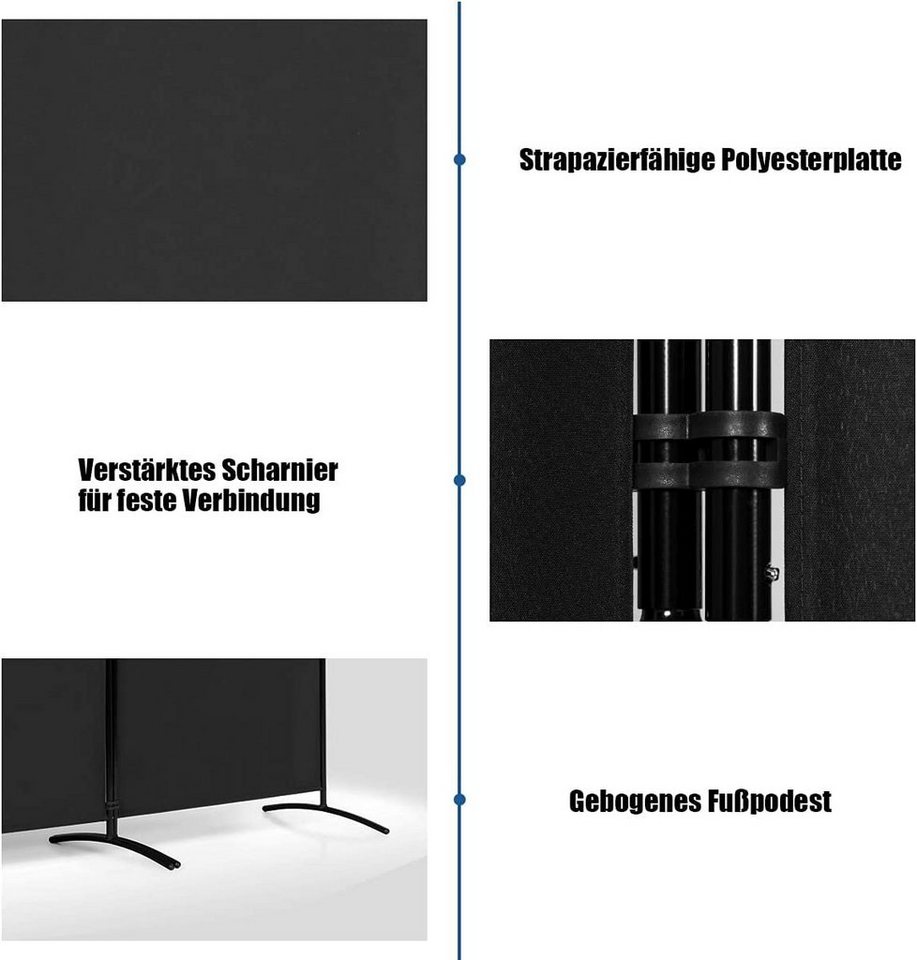 COSTWAY Paravent (3 St), mit verstellbaren Untersetzern, 260 x 183cm – Bild 4 von 5