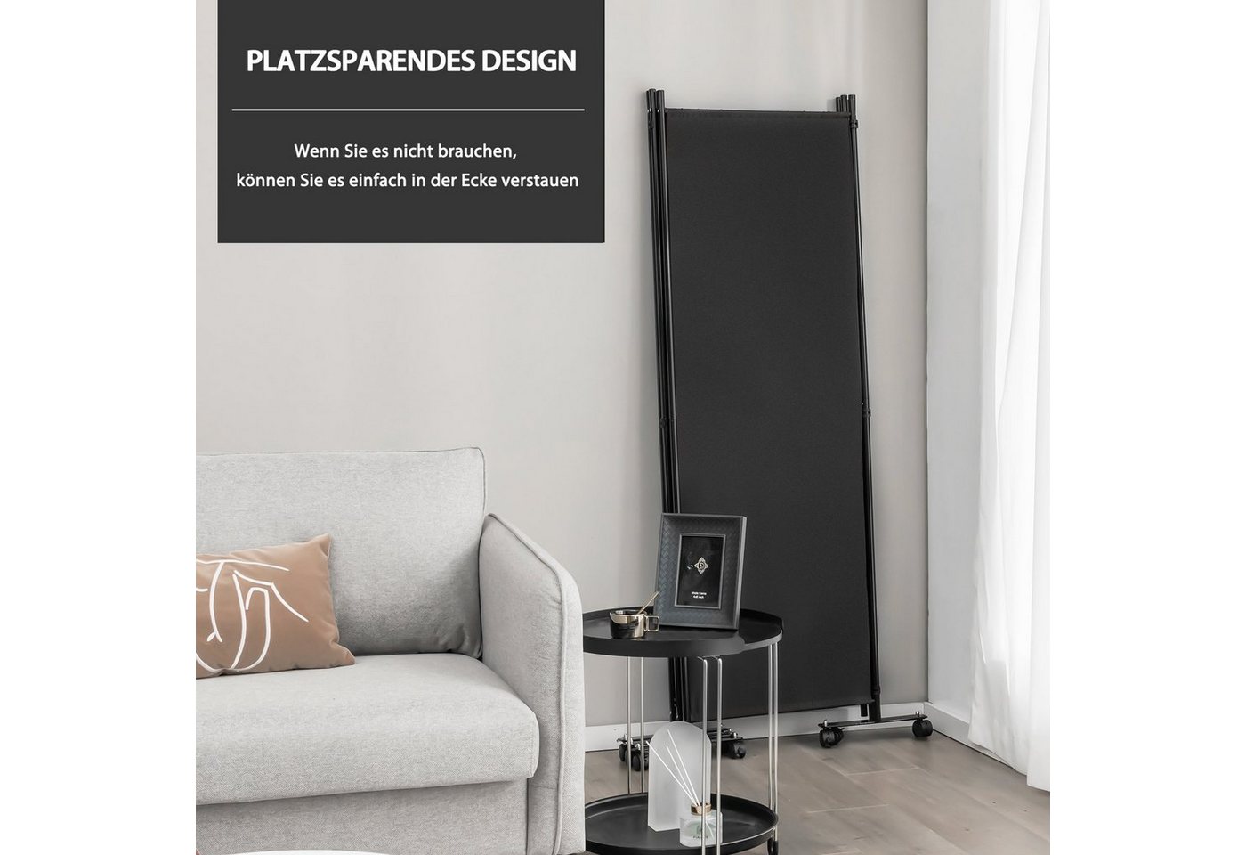 COSTWAY Paravent auf Rollen, 4 tlg., faltbar, Metallrahmen, 225x173cm – Bild 2 von 5