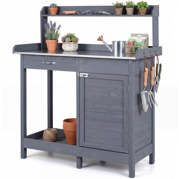 COSTWAY Pflanztisch (1-St), Gärtnertisch mit Schublade, Regal, aus Tannenholz