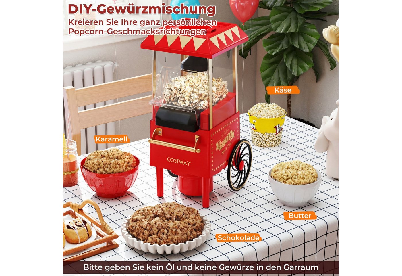 COSTWAY Popcornmaschine, 1200W Heißluft Popcorn Maker Ohne Öl, 2 Minuten – Bild 5 von 5