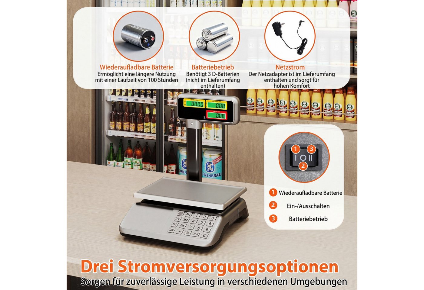 COSTWAY Präzisionswaage, Kontrollwaage 40kg/5g mit doppelseitiger Hochanzeige – Bild 3 von 5