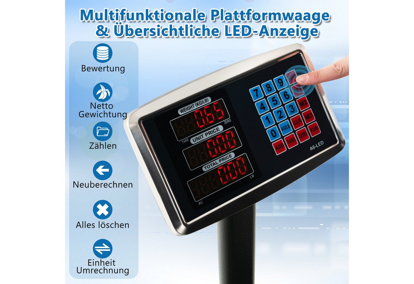 COSTWAY Präzisionswaage, Plattformwaage, mit Preisrechner, 50g/300kg – Bild 2 von 5