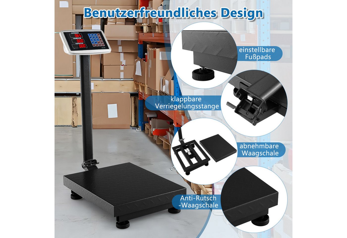 COSTWAY Präzisionswaage, Plattformwaage, mit Preisrechner, 50g/300kg – Bild 3 von 5
