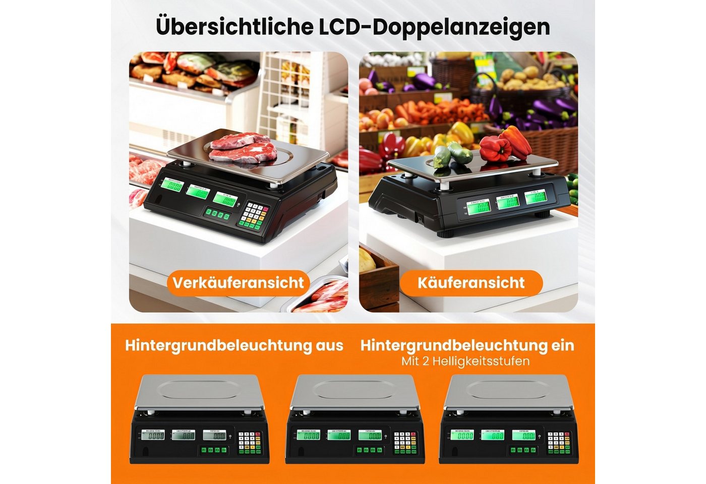 COSTWAY Präzisionswaage, 40kg Ladenwaage mit Beidseitigem LCD-Display – Bild 2 von 5
