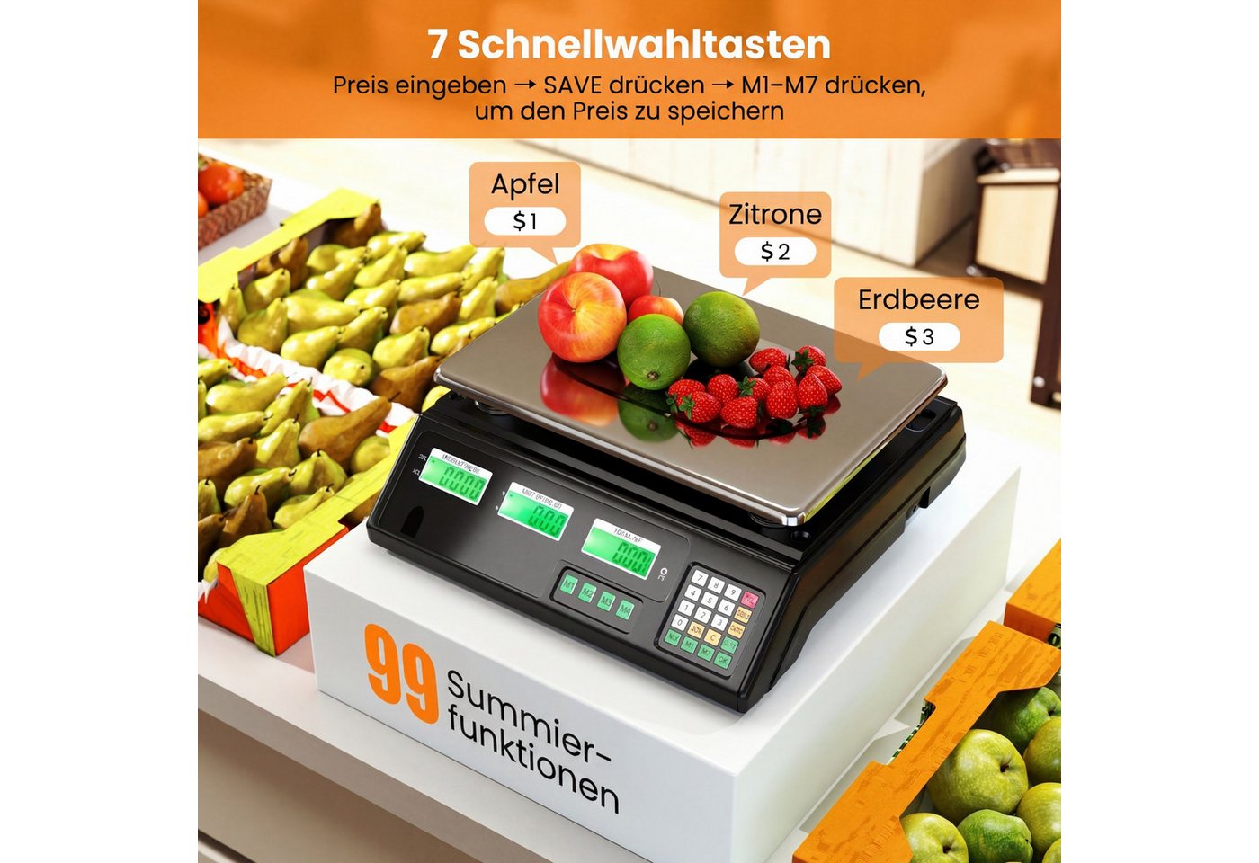 COSTWAY Präzisionswaage, 40kg Ladenwaage mit Beidseitigem LCD-Display – Bild 3 von 5