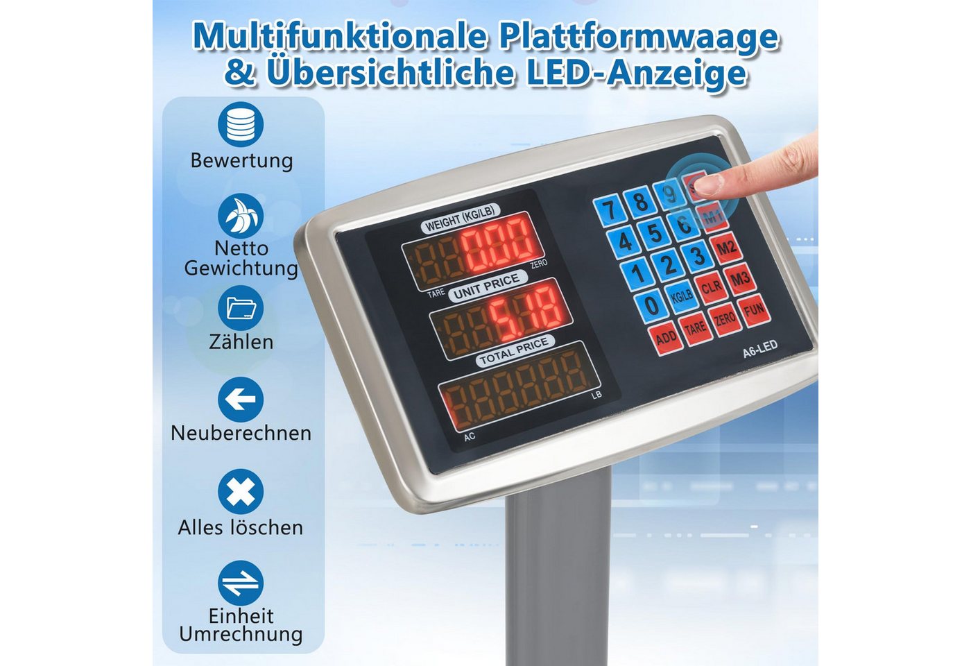 COSTWAY Präzisionswaage, Plattformwaage, mit Preisrechner, 50g/300kg – Bild 2 von 5