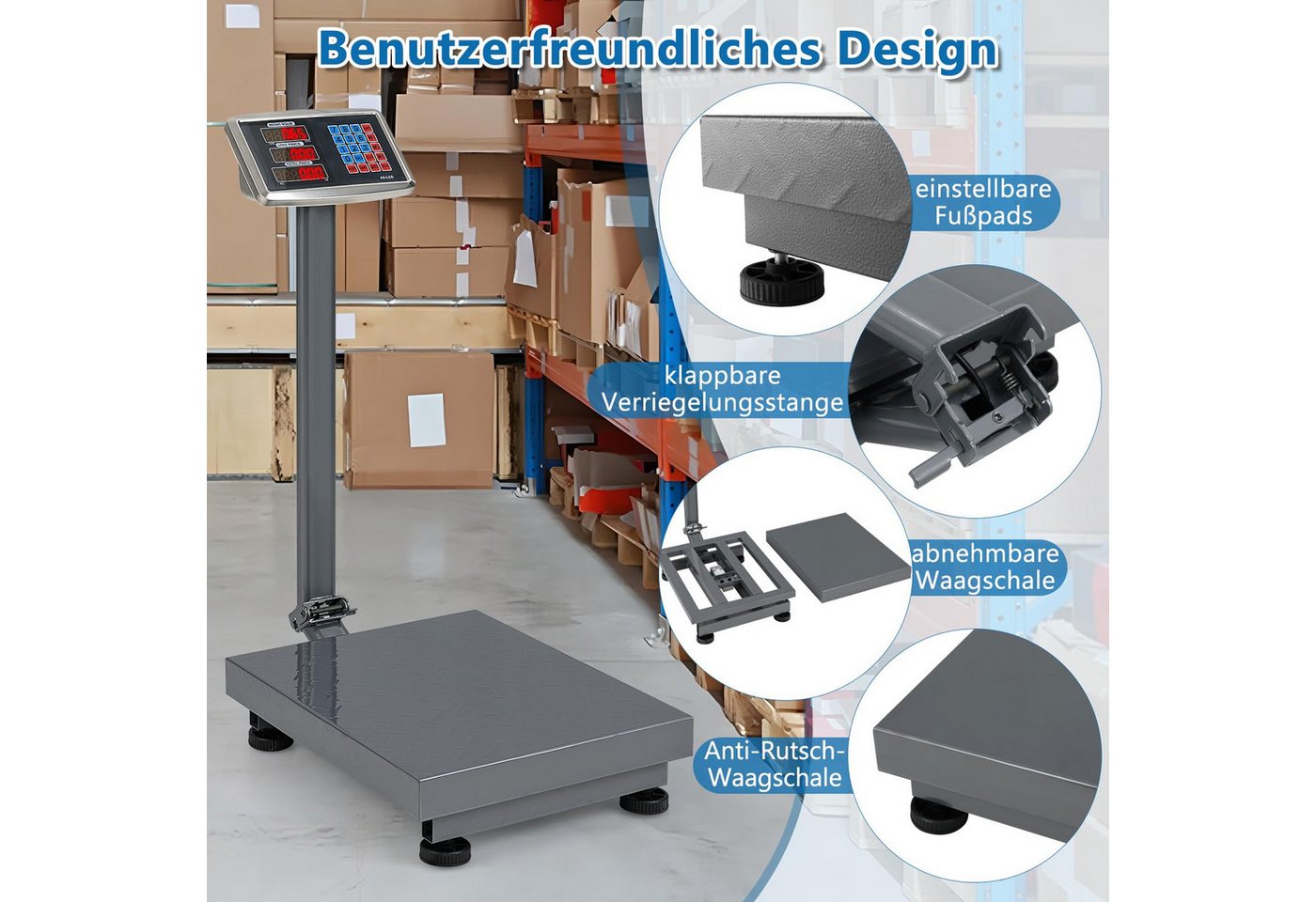 COSTWAY Präzisionswaage, Plattformwaage, mit Preisrechner, 50g/300kg – Bild 3 von 5