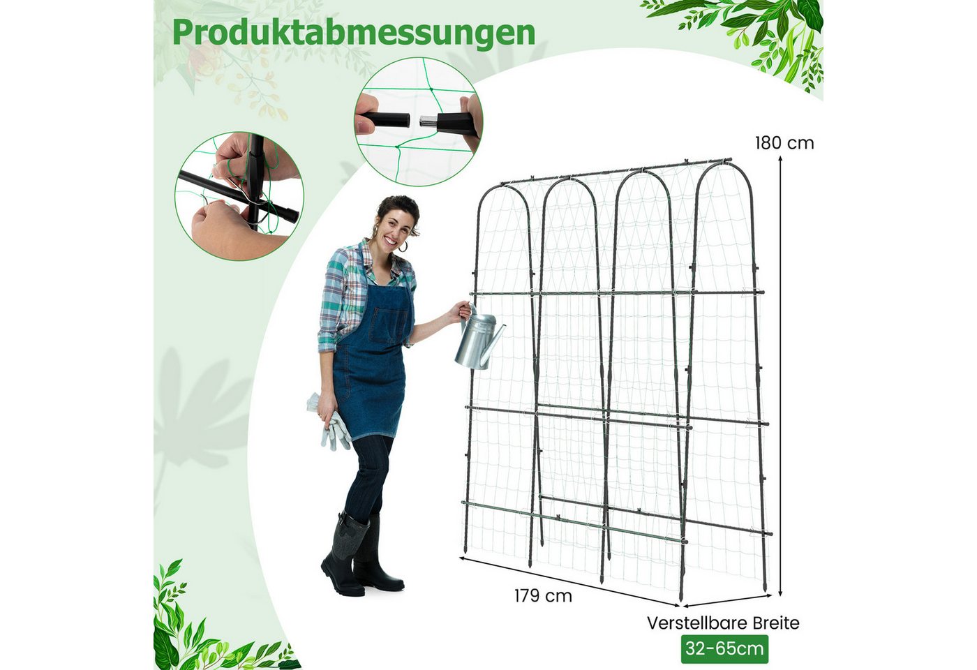 COSTWAY Rankhilfe, Rankgitter mit Netz, für Kletterpflanzen, 179 x 32-65 x 180 cm – Bild 3 von 5