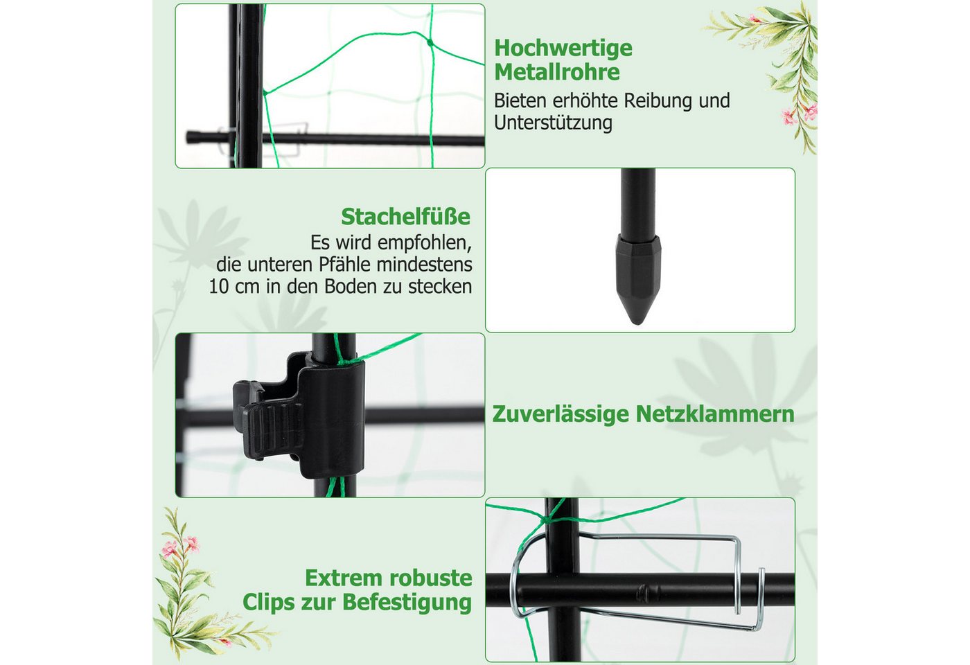COSTWAY Rankhilfe, Rankgitter mit Netz, für Kletterpflanzen, 179 x 32-65 x 180 cm – Bild 5 von 5