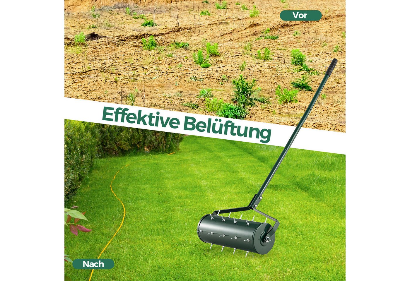 COSTWAY Rasenlüfter, 44 cm Arbeitsbreite, (1-tlg), Rasenrolle mit Stiel & Nägeln, manuell, 44x128 cm – Bild 5 von 5