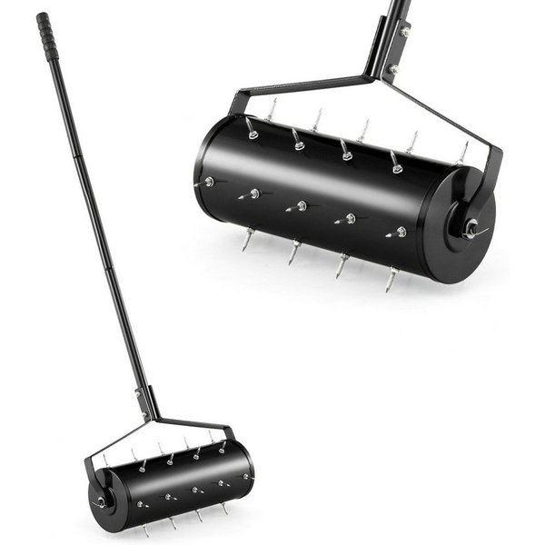 COSTWAY Rasenlüfter, (1-tlg), Rasenrolle mit Stiel & Nägeln, 44x128 cm, schwarz