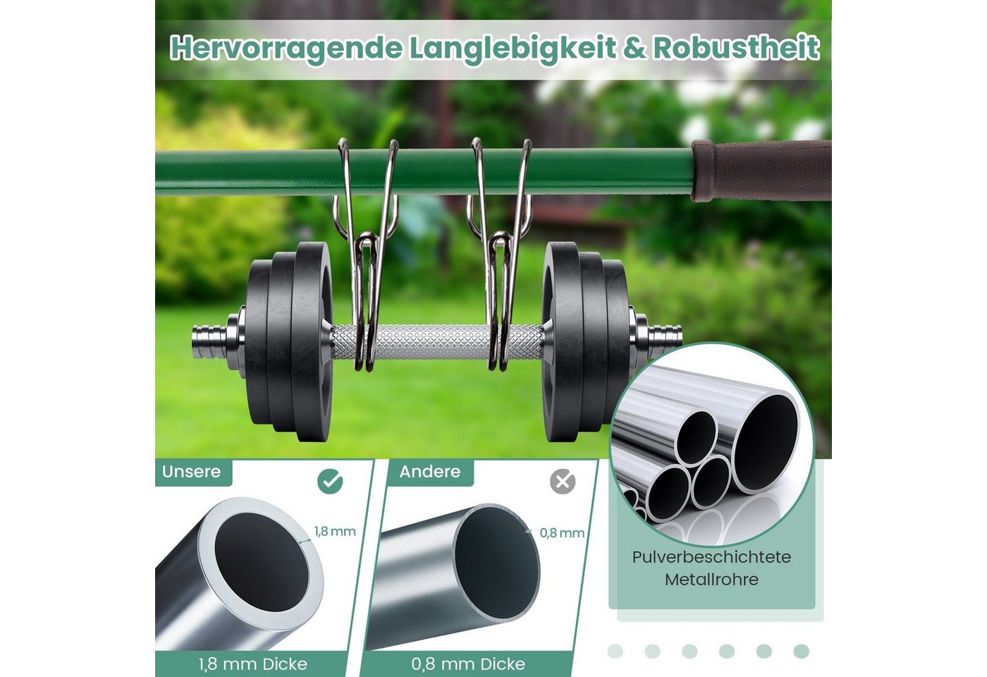 COSTWAY Rasenrechen, mit 170,00 cm langem Stiel, 91 x 25cm, Rasenwerkzeug mit Griff, Metall, Grün – Bild 4 von 5
