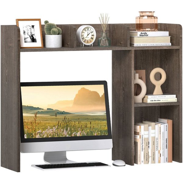 COSTWAY Regal-Schreibtisch, mit 4 Ablagen, offenem Fach, bis 45kg, 94x25x74cm