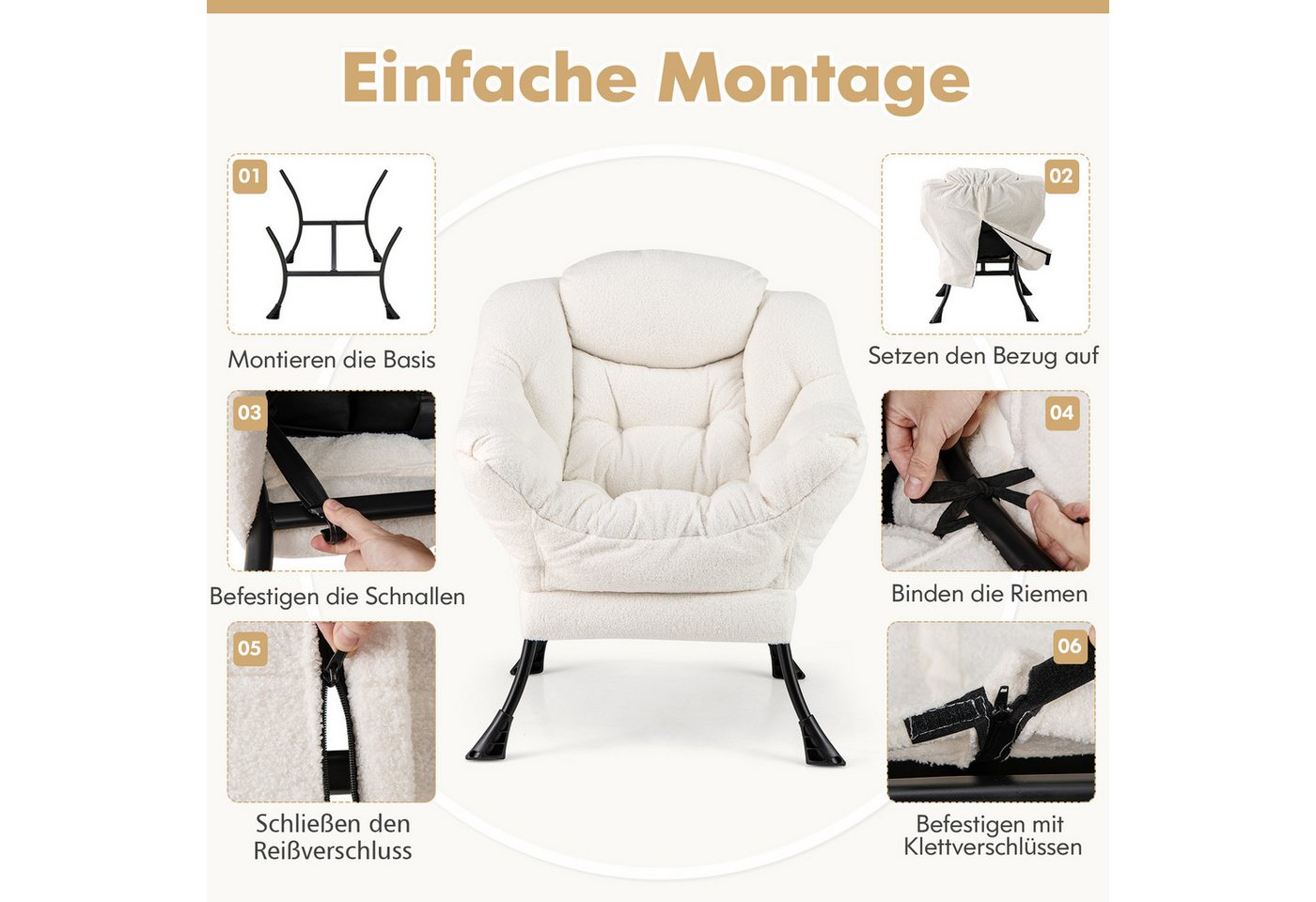 COSTWAY Relaxsessel (1-St), Ohrensessel gepolstert, 150kg belastbar – Bild 3 von 5