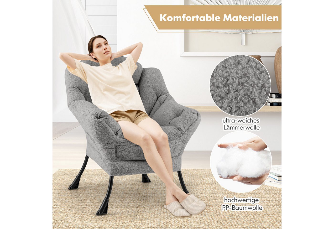 COSTWAY Relaxsessel (1-St), Ohrensessel gepolstert, 150kg belastbar – Bild 3 von 5