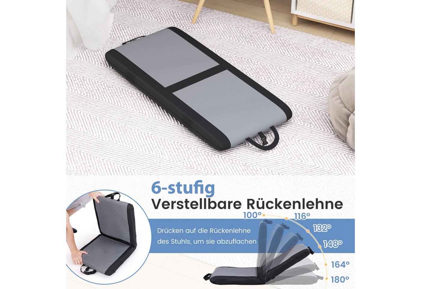 COSTWAY Relaxsessel, Sitzkissen faltbar, mit verstellbarer Rückenlehne, gepolstert – Bild 2 von 5