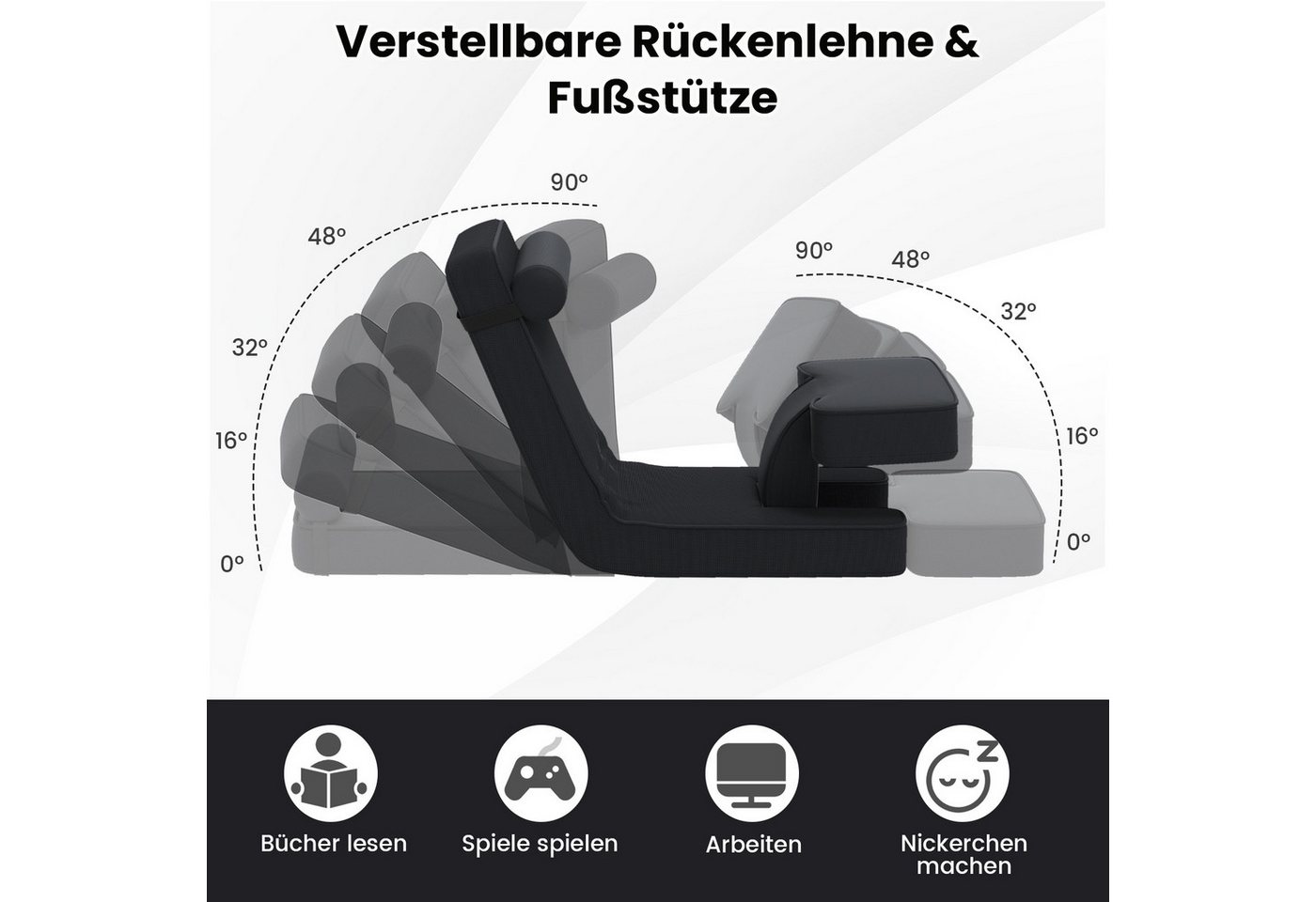 COSTWAY Relaxsessel, klappbar Bodensessel mit verstellbarer Rückenlehne gepolstert – Bild 3 von 5
