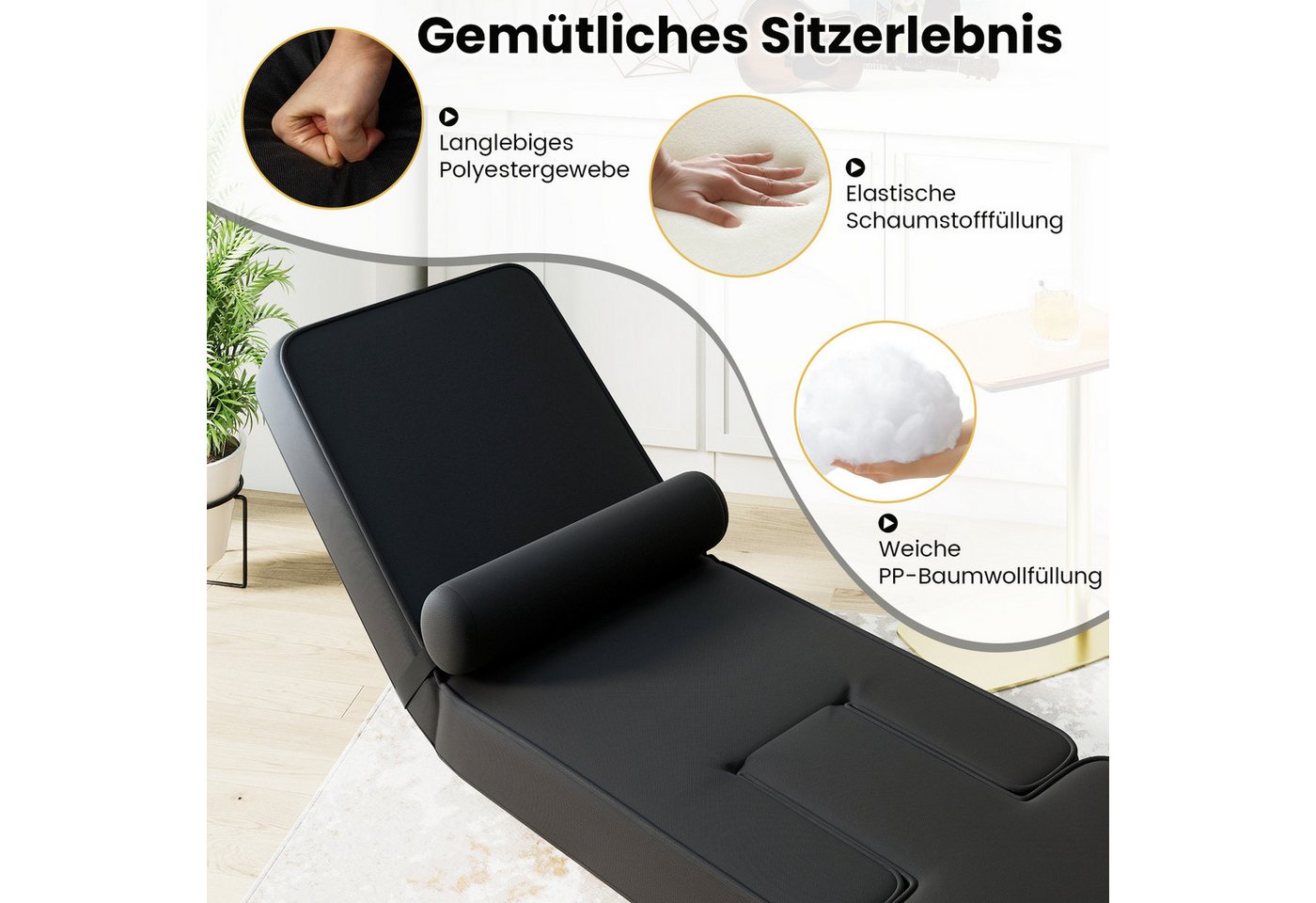 COSTWAY Relaxsessel, klappbar Bodensessel mit verstellbarer Rückenlehne gepolstert – Bild 5 von 5