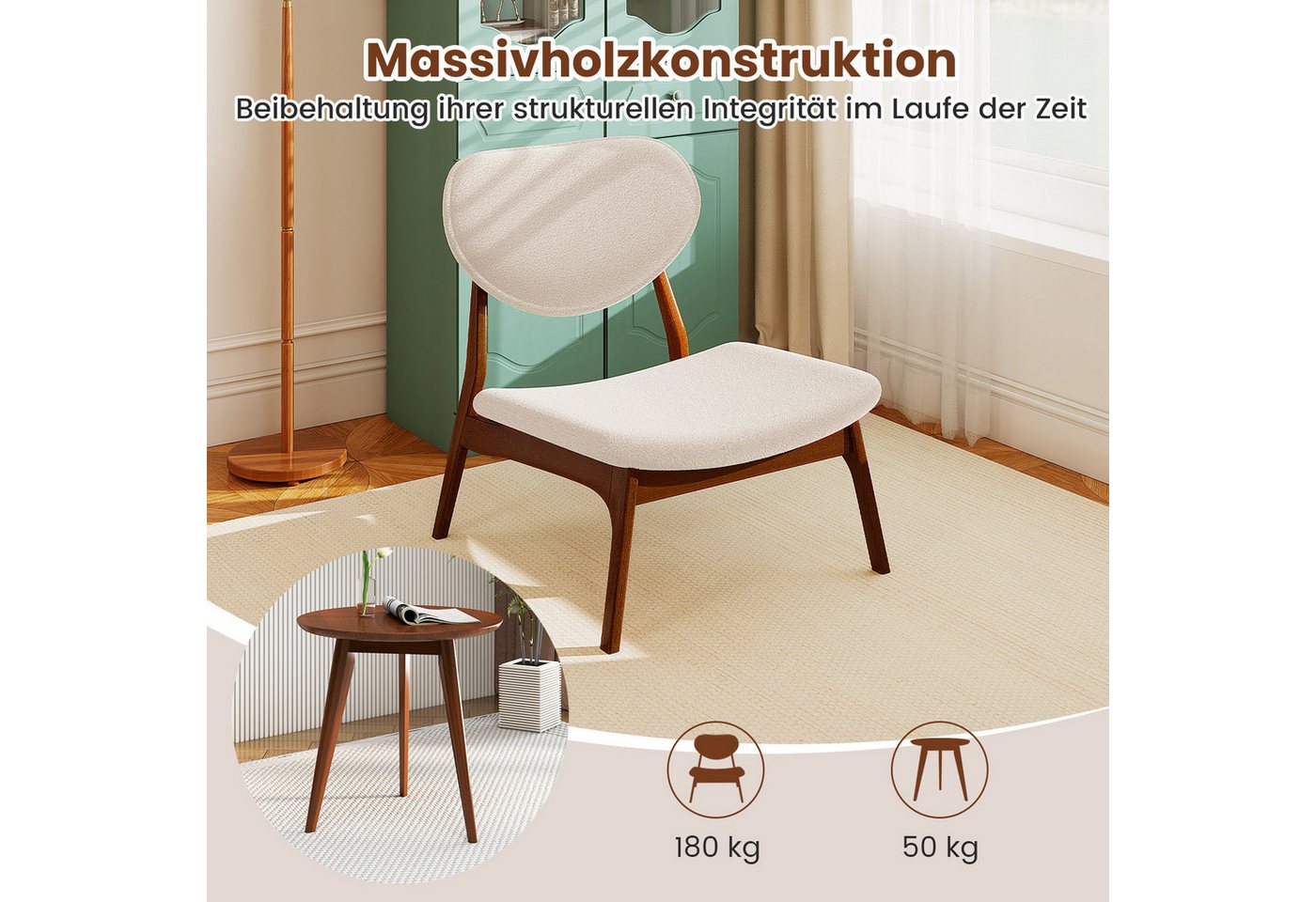 COSTWAY Relaxsessel (3-St), mit Beistelltisch, Loungesessel Set gepolstert – Bild 5 von 5