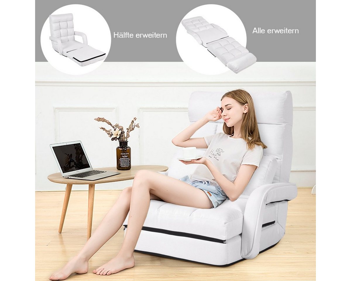 COSTWAY Relaxsessel Liegebett, verstellbar,klappbar,mit Armlehnen&Kissen – Bild 4 von 5