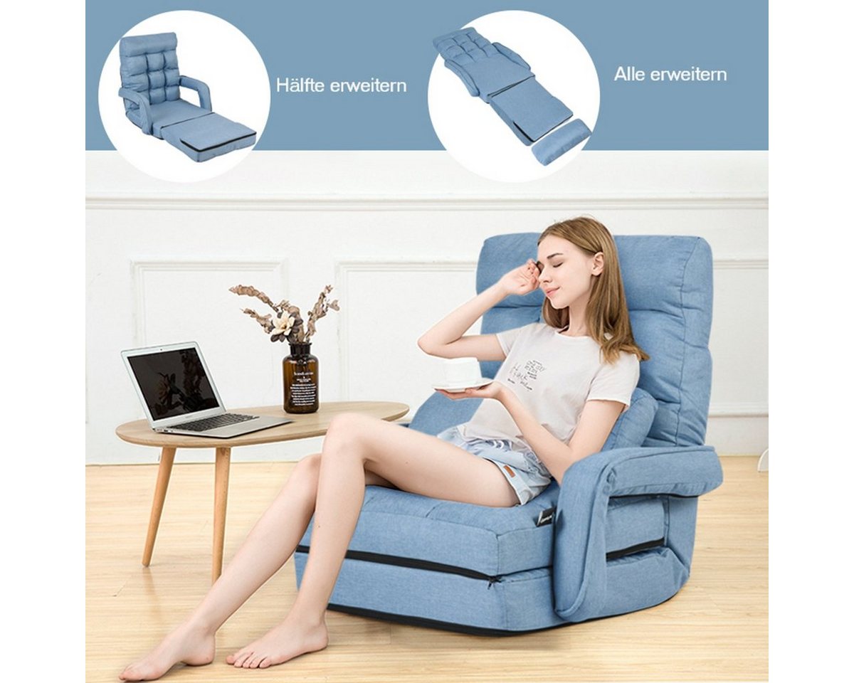 COSTWAY Relaxsessel Liegebett, verstellbar,klappbar,mit Armlehnen&Kissen – Bild 2 von 5