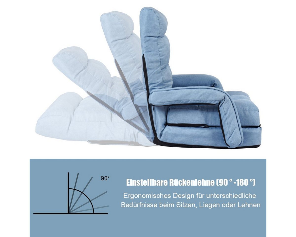 COSTWAY Relaxsessel Liegebett, verstellbar,klappbar,mit Armlehnen&Kissen – Bild 3 von 5