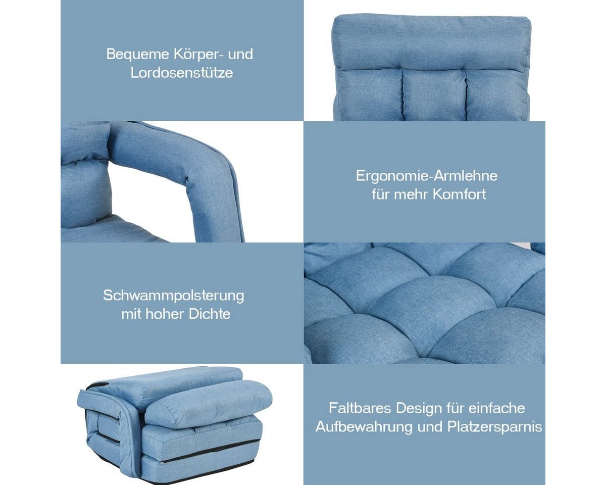 COSTWAY Relaxsessel Liegebett, verstellbar,klappbar,mit Armlehnen&Kissen – Bild 5 von 5