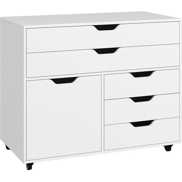 COSTWAY Rollcontainer, mit 5 Schubladen, Büroschrank mit Rollen, weiß