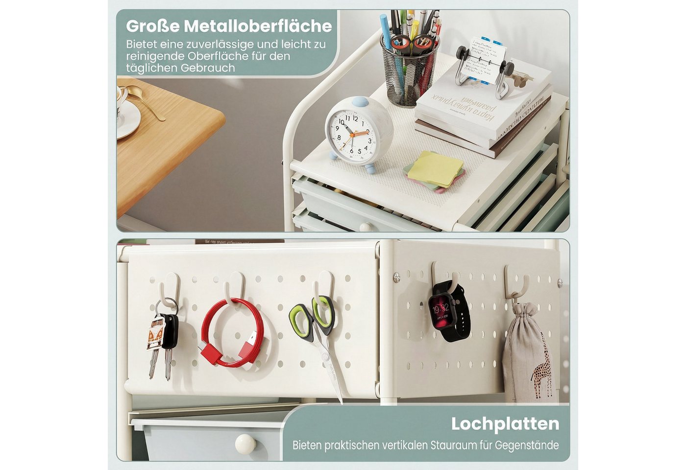 COSTWAY Rollcontainer, Rollwagen auf Rollen mit 14 Schubladen & Arbeitsplatte – Bild 3 von 5