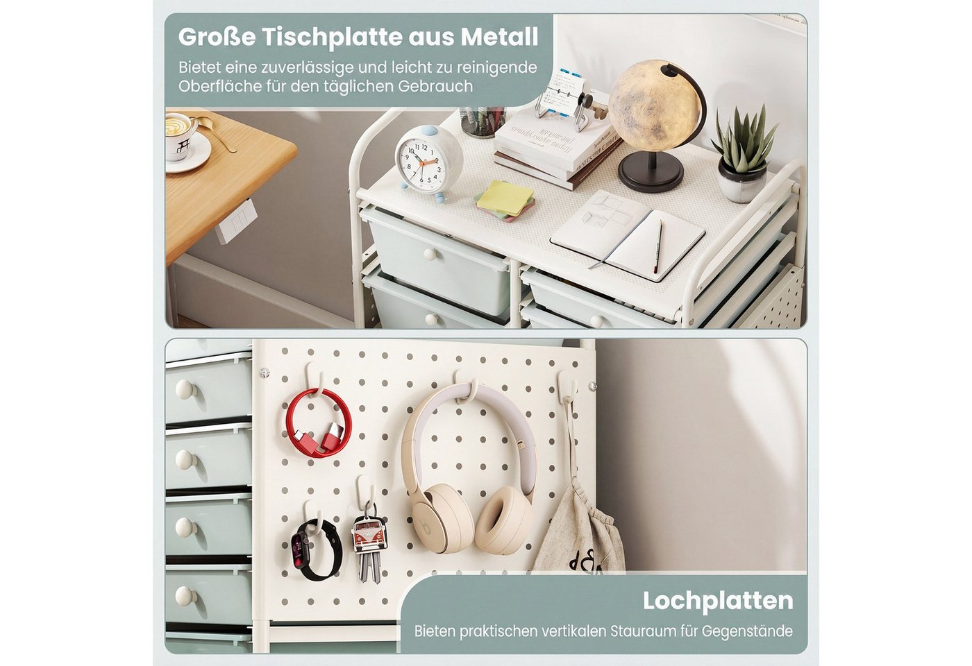 COSTWAY Rollcontainer, Rollwagen auf Rollen mit 15 Schubladen & Arbeitsplatte – Bild 4 von 5