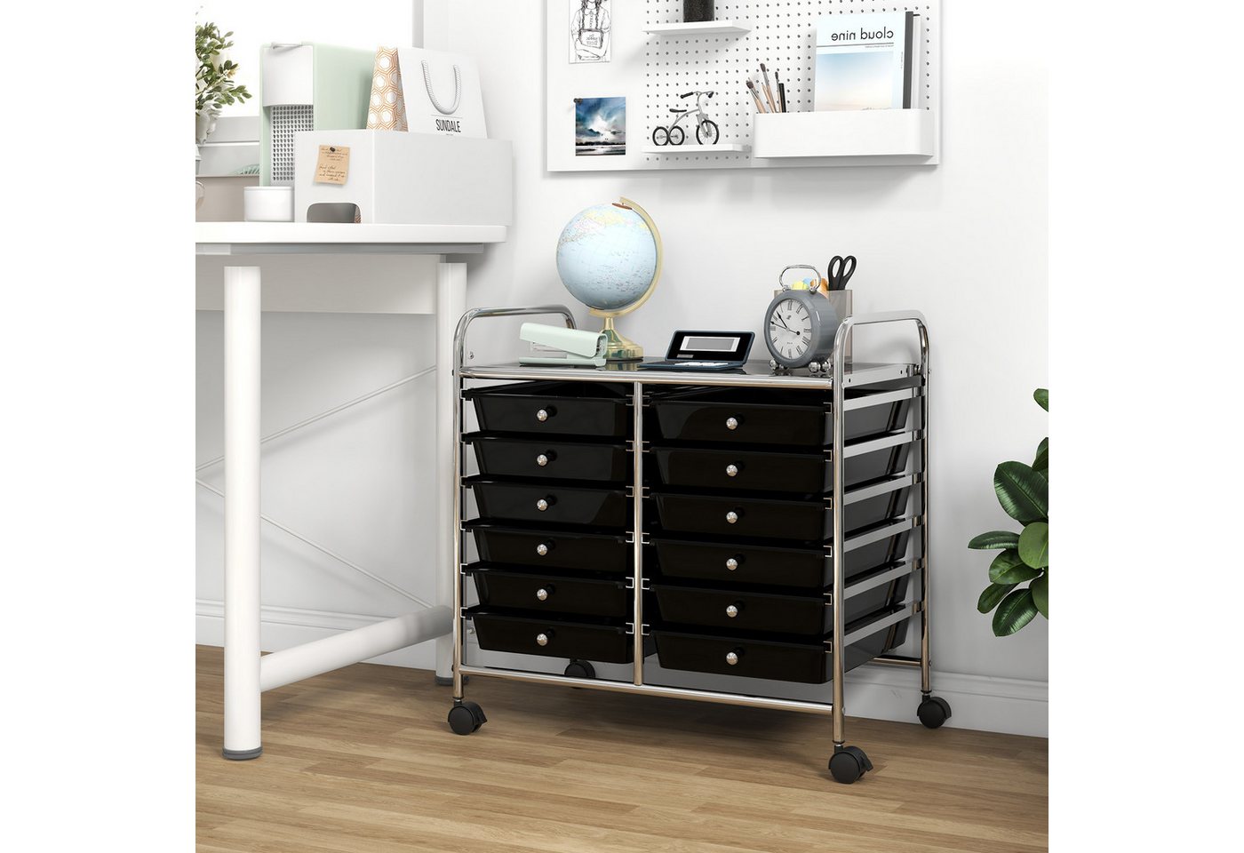 COSTWAY Rollcontainer, mit Schubladen Kunststoff, Rollwagen mit Rollen – Bild 2 von 5