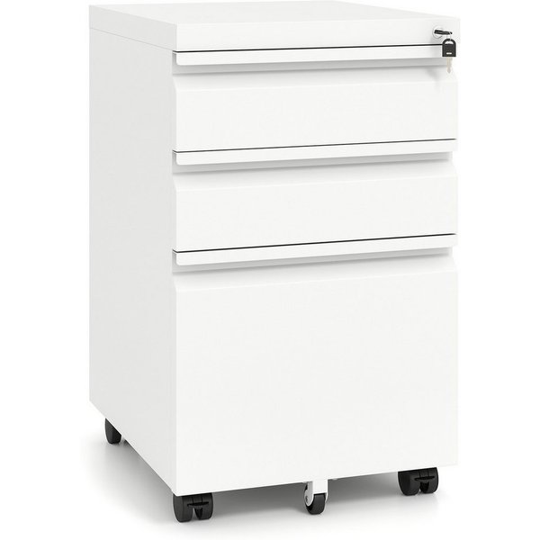 COSTWAY Rollcontainer, Aktenschrank abschließbar Stahl mit 3 Schubladen 44x37x60cm