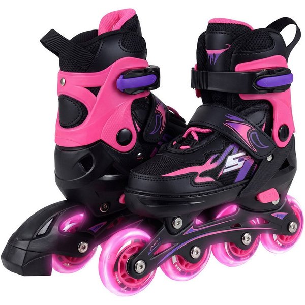 COSTWAY Rollschuhe, 4 Größen verstellbar, Inliner mit leuchtenden Rädern