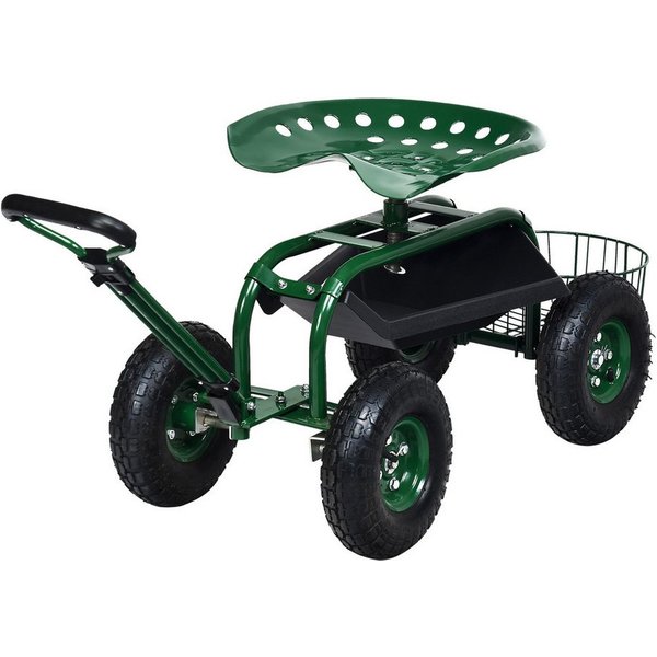 COSTWAY Rollsitz, mit Rollen & ausziehbarem Griff & Korb, 360° drehbar
